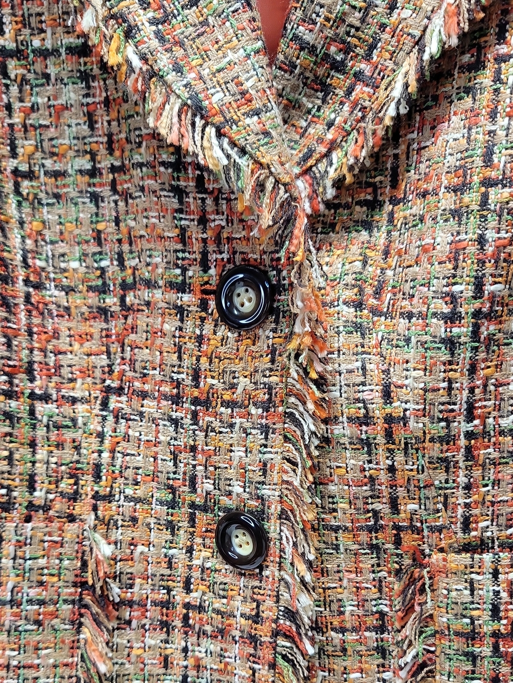 Focus 2000 Autumnal Tones Tweed Fringe Blazer 2-Button W/Pockets Sz 10 - Picture 4 of 16